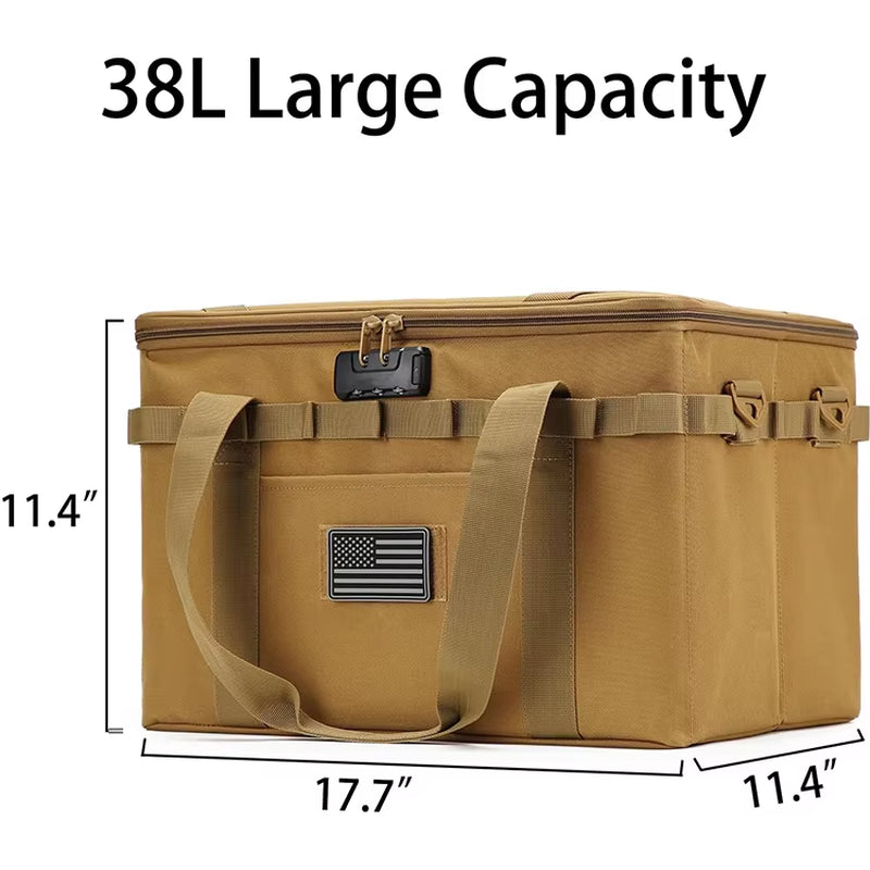 Large Capacity 38L Utility Shoulder Strap Tote Organizer Outdoor Tactical Camping Gear Holder Combination Lock Storage Bag