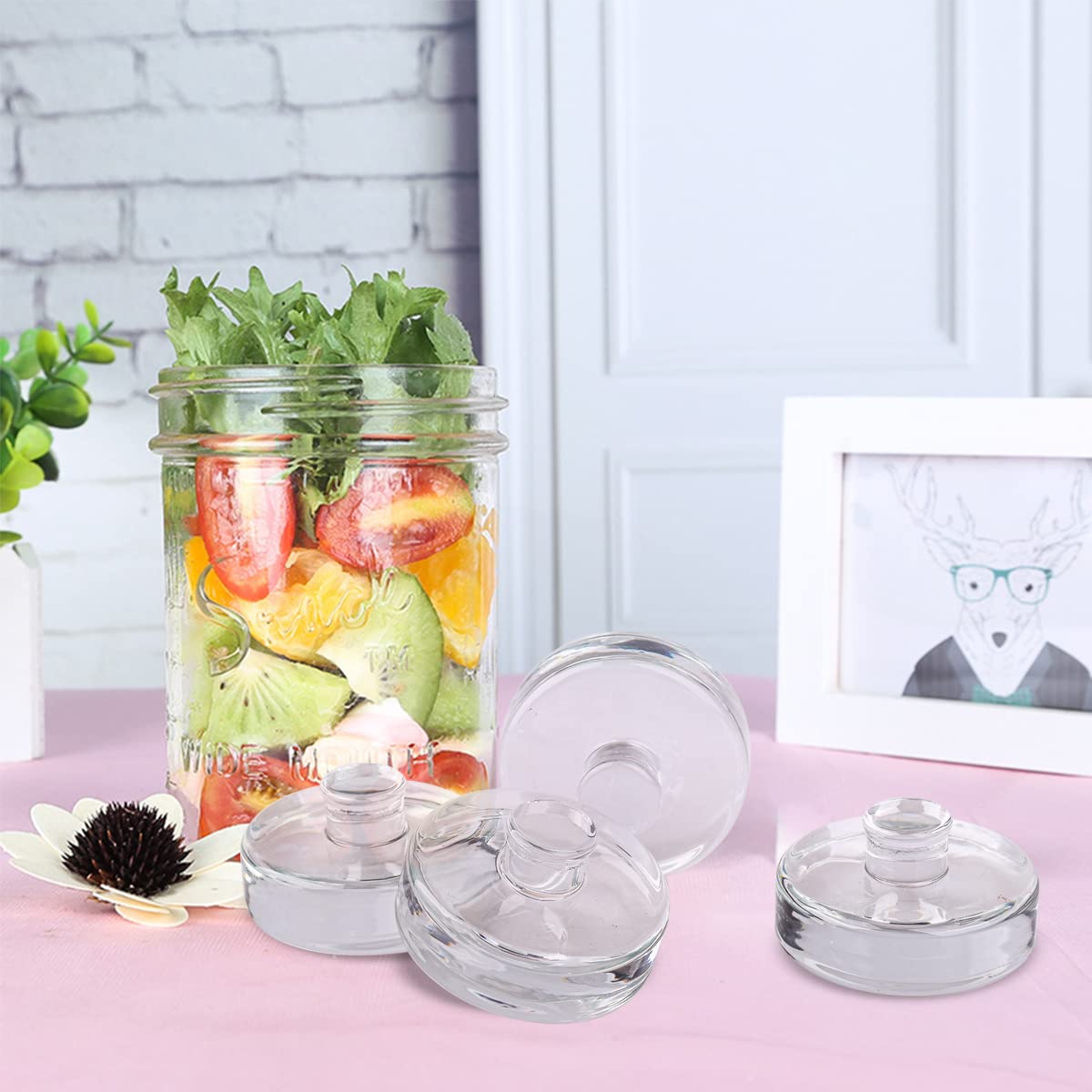 Eleganttime 4 Pack Easy Grip Handle Glass Fermentation Weights Great Mason Jar Wide Mouth Canning Fermenting Pickling Sourkrout Kraut Weight Fermentation Kit