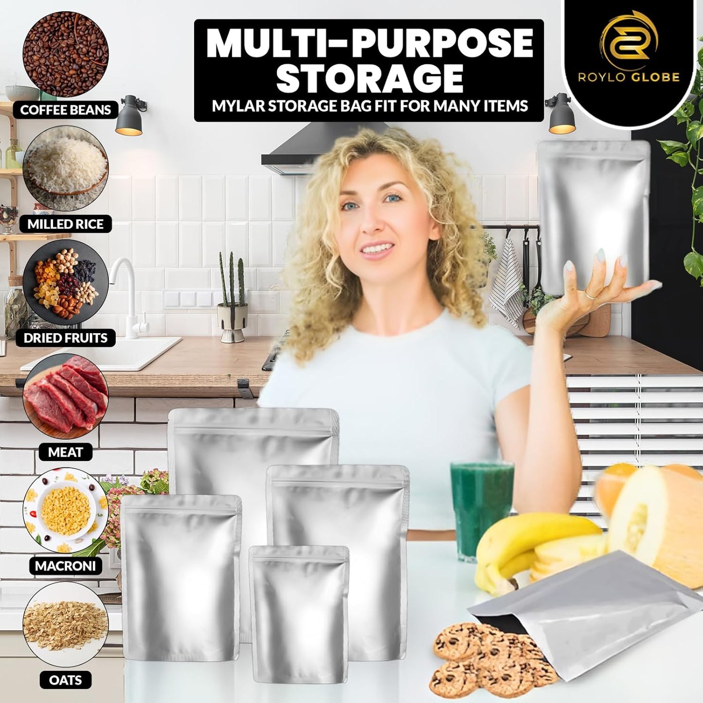 120 Mylar Bags with 150 Oxygen Absorbers-168 Labels & Stand-Up Reusable 4 Sizes Airtight Smell Proof Resealable Bags with 15 Clips-11 MIL Food Storage Large Mylar Bags