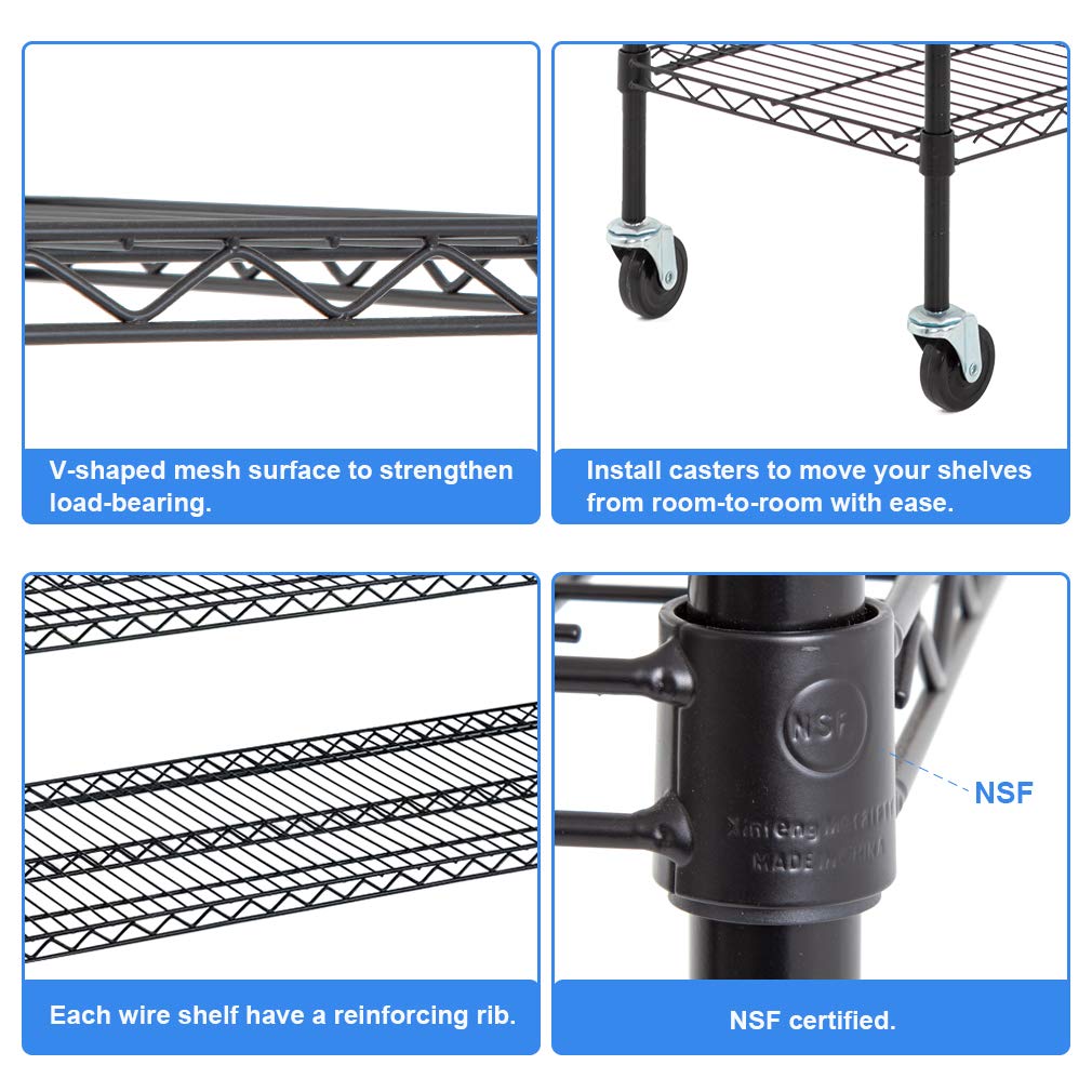 BestOffice | 4-Tier Wire Storage Shelves | 36x14x54 | Black | with Adjustable Racks | Heavy-Duty Metal Shelf, Holds Upto 1000 lbs | No-Tool Assembly | Ideal for Home & Garage Shelving