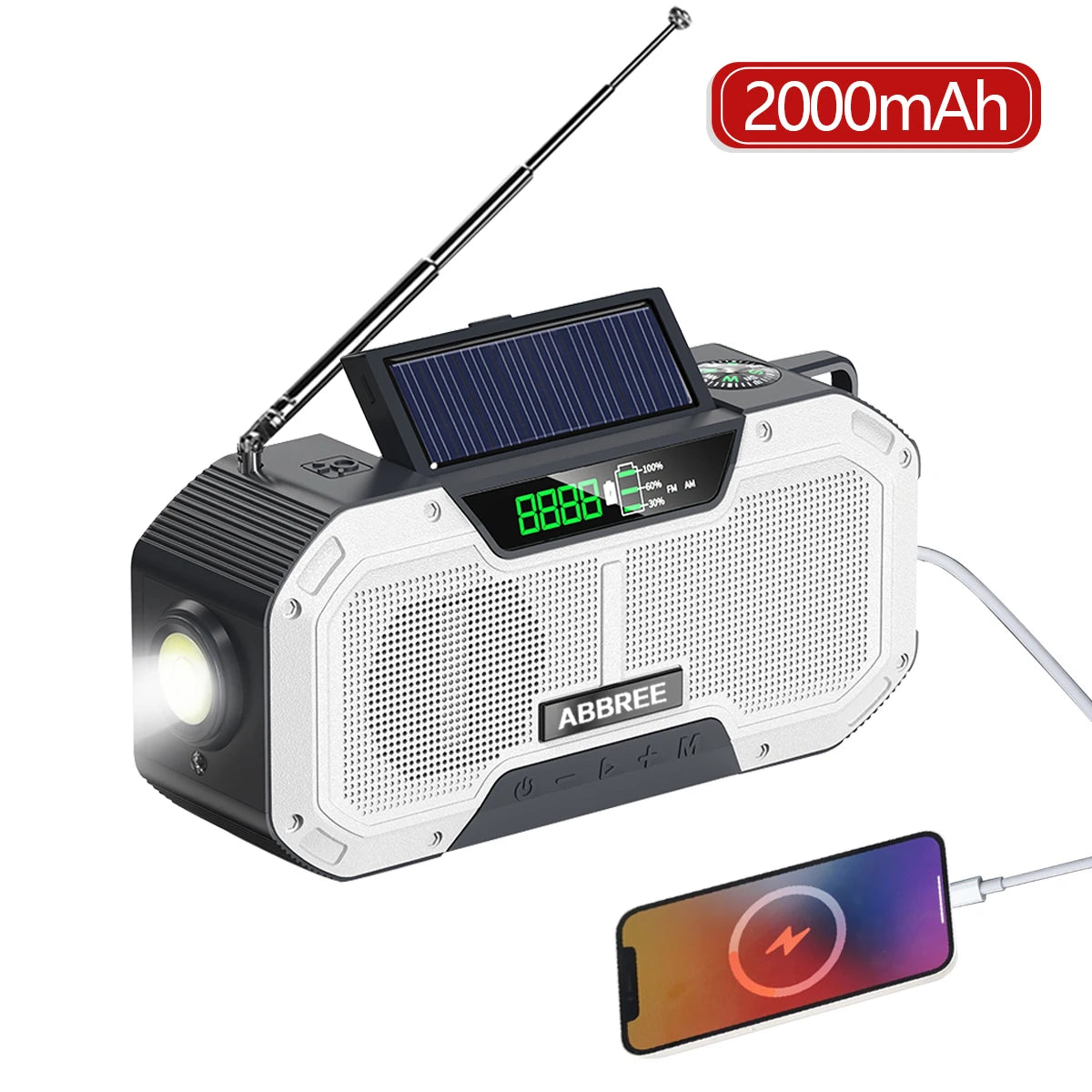 ABBREE Waterproof Emergency Radio Auto Scan AM/FM Charge by Solar Power Hand Crank USB Charger Power Bank for Cellphone