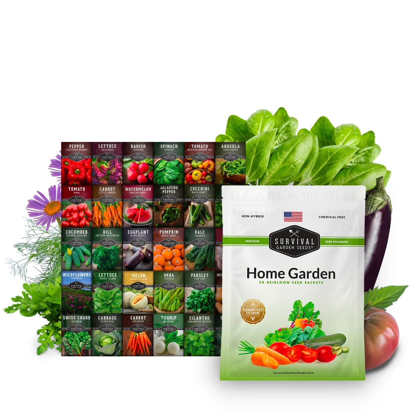 30 Home Garden Seed Collection - Variety Pack with Full Sun Annual Heirloom Non-Gmo Vegetables