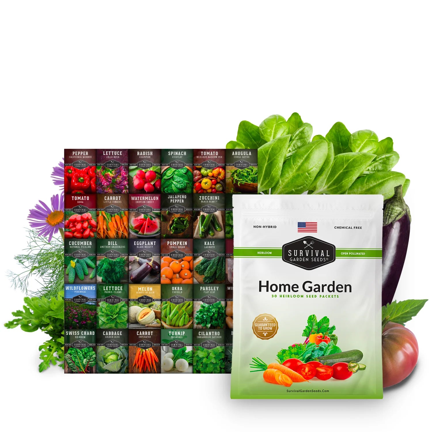 30 Home Garden Seed Collection - Variety Pack with Full Sun Annual Heirloom Non-Gmo Vegetables