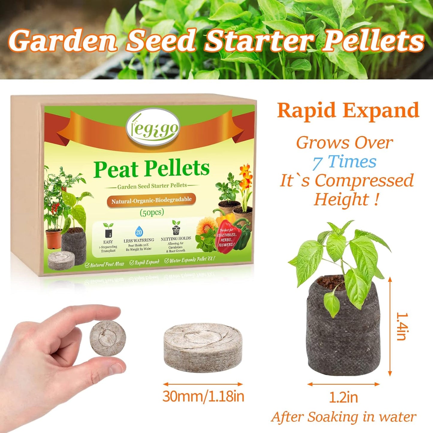 50 Pcs 30Mm Seed Starter Peat Pellets Pods for Seedlings- Compressed Seed Starting Pellets Seed Starter Pods Plugs Soil Peat Pods for Starting Seeds, Garden Planting Herb Flower Vegetables