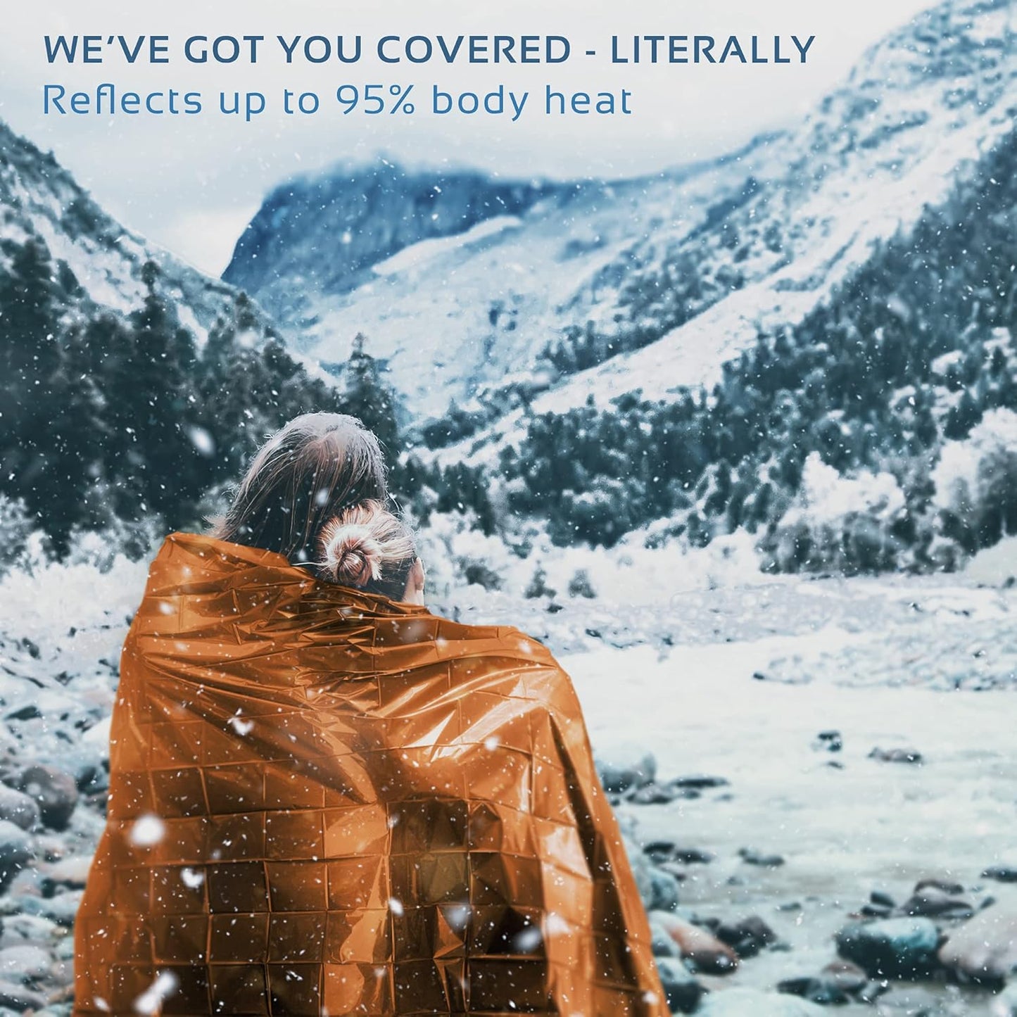 Emergency Blankets for Survival, 4 Pack of Gigantic Space Blanket. Comes with Four Extra-Large Mylar Blankets, Compass, and Zipper Bag. the Best Thermal Space Blankets (4, Orange, Extra Large)