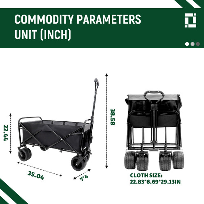 440Lbs Collapsible Foldable Wagon Cart with Strapping System ,Beach Wagon Utility Cart Utility Wagon Grocery Cart for Camping Shopping Sports Gardening Fishing Supports 3Pcs Plastic Liner Bag