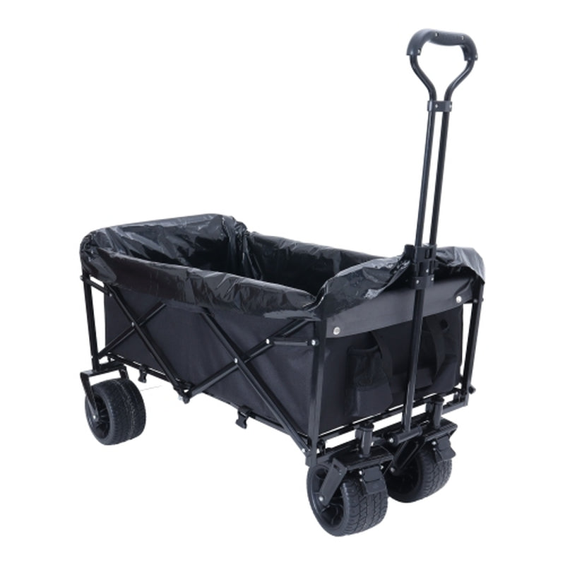 440Lbs Collapsible Foldable Wagon Cart with Strapping System ,Beach Wagon Utility Cart Utility Wagon Grocery Cart for Camping Shopping Sports Gardening Fishing Supports 3Pcs Plastic Liner Bag