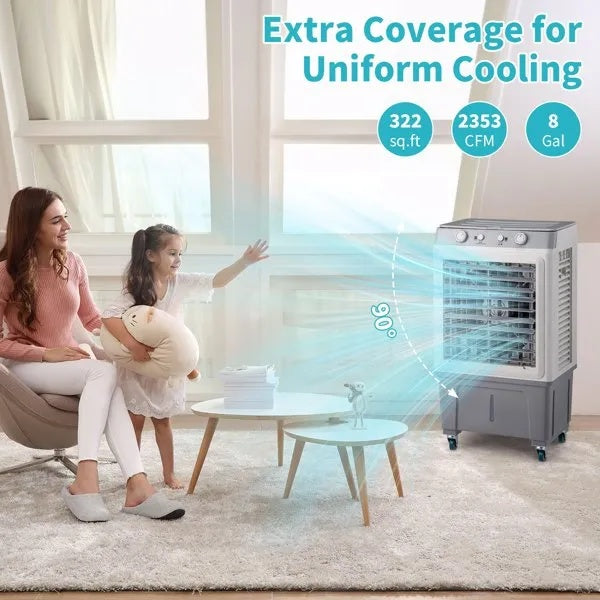 3 In 1 Portable Evaporative Cooler,Indoor,Outdoor,2353CFM Personal Air