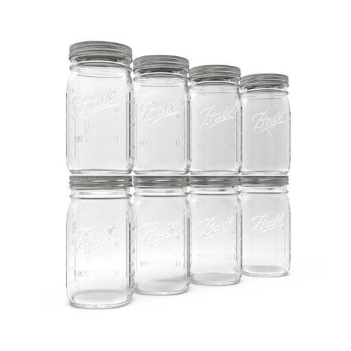 Ball Wide Mouth Glass Mason Jars with Lids and Bands, Used for Canning, Pickling, Juice, Jam, Jelly, Quart Size 32 Ounce (Pack of 2)