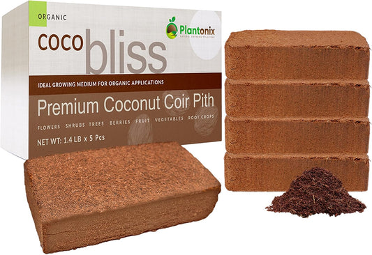 Coco Coir 650Gm Bricks (5-Pack) - Organic Coco Coir for Plants & Gardening - Omri-Listed Cocopeat for Garden Soil, Seed Starter Soil, & Mulch - Organic Coconut Bricks - Coconut Fiber Potting Mix