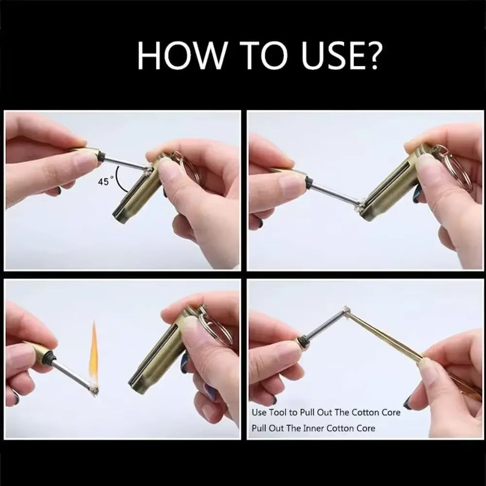 Metal Keychain Match Lighter, Portable Retro Waterproof Lighter, Emergency Survival Equipment Lighter Barbecue Camping Gifts