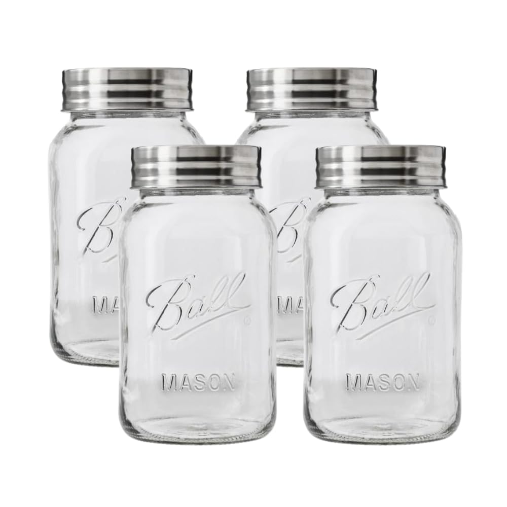 Ball Wide Mouth Glass Mason Jars with Lids and Bands, Used for Canning, Pickling, Juice, Jam, Jelly, Quart Size 32 Ounce (Pack of 2)