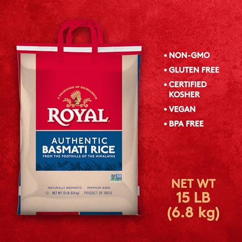 Royal - Naturally Aged Authentic Long Grain Indian White Basmati Rice - 15 lbs