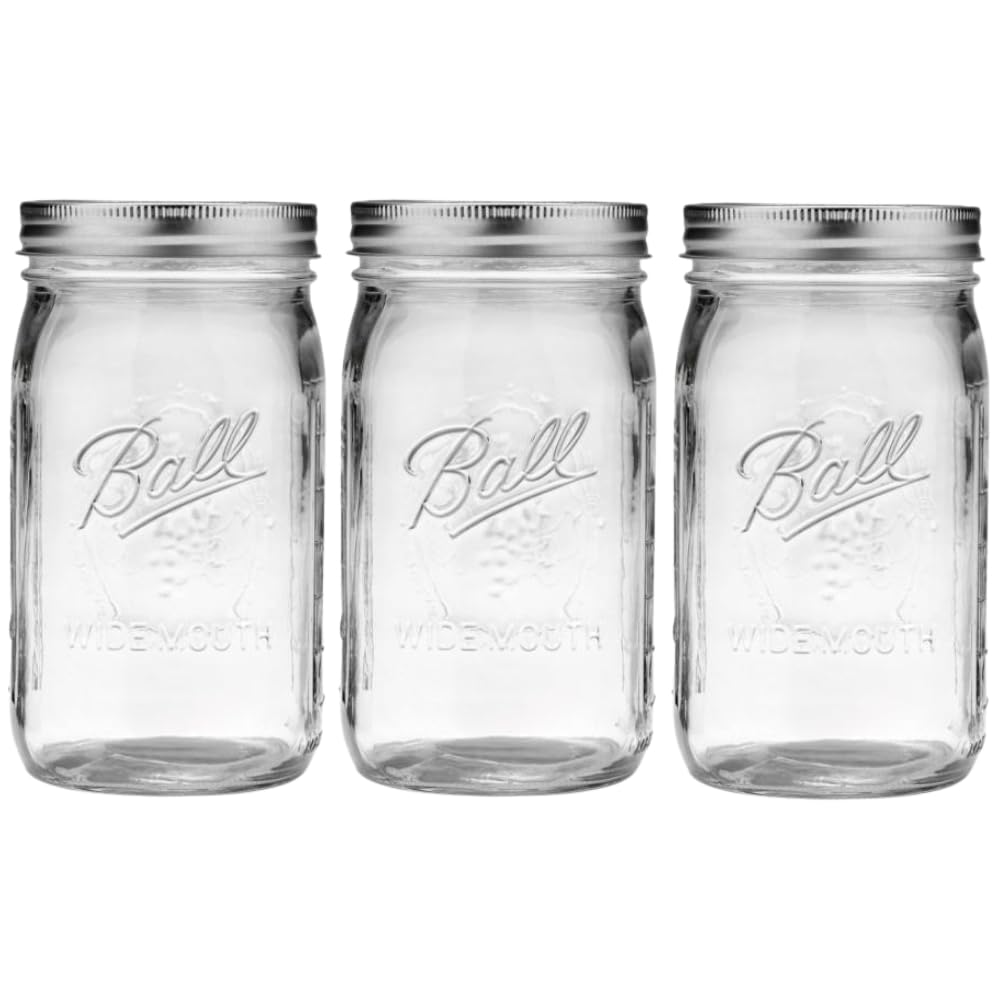 Ball Wide Mouth Glass Mason Jars with Lids and Bands, Used for Canning, Pickling, Juice, Jam, Jelly, Quart Size 32 Ounce (Pack of 2)