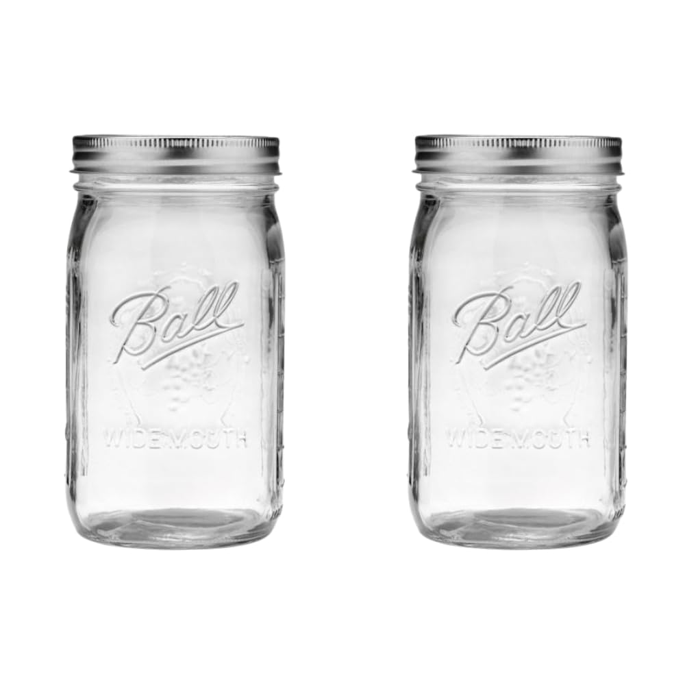 Ball Wide Mouth Glass Mason Jars with Lids and Bands, Used for Canning, Pickling, Juice, Jam, Jelly, Quart Size 32 Ounce (Pack of 2)