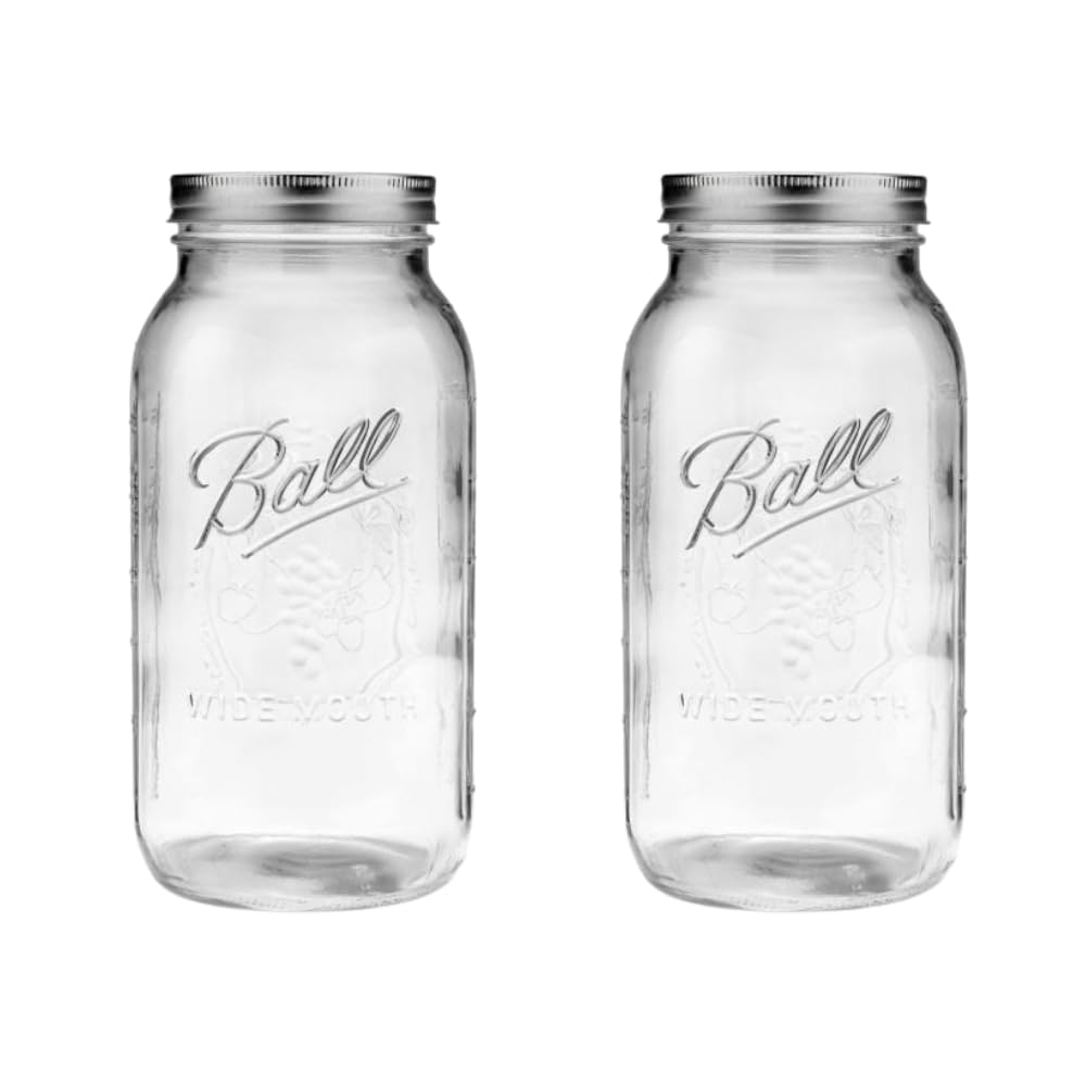 Ball Wide Mouth Glass Mason Jars with Lids and Bands, Used for Canning, Pickling, Juice, Jam, Jelly, Quart Size 32 Ounce (Pack of 2)