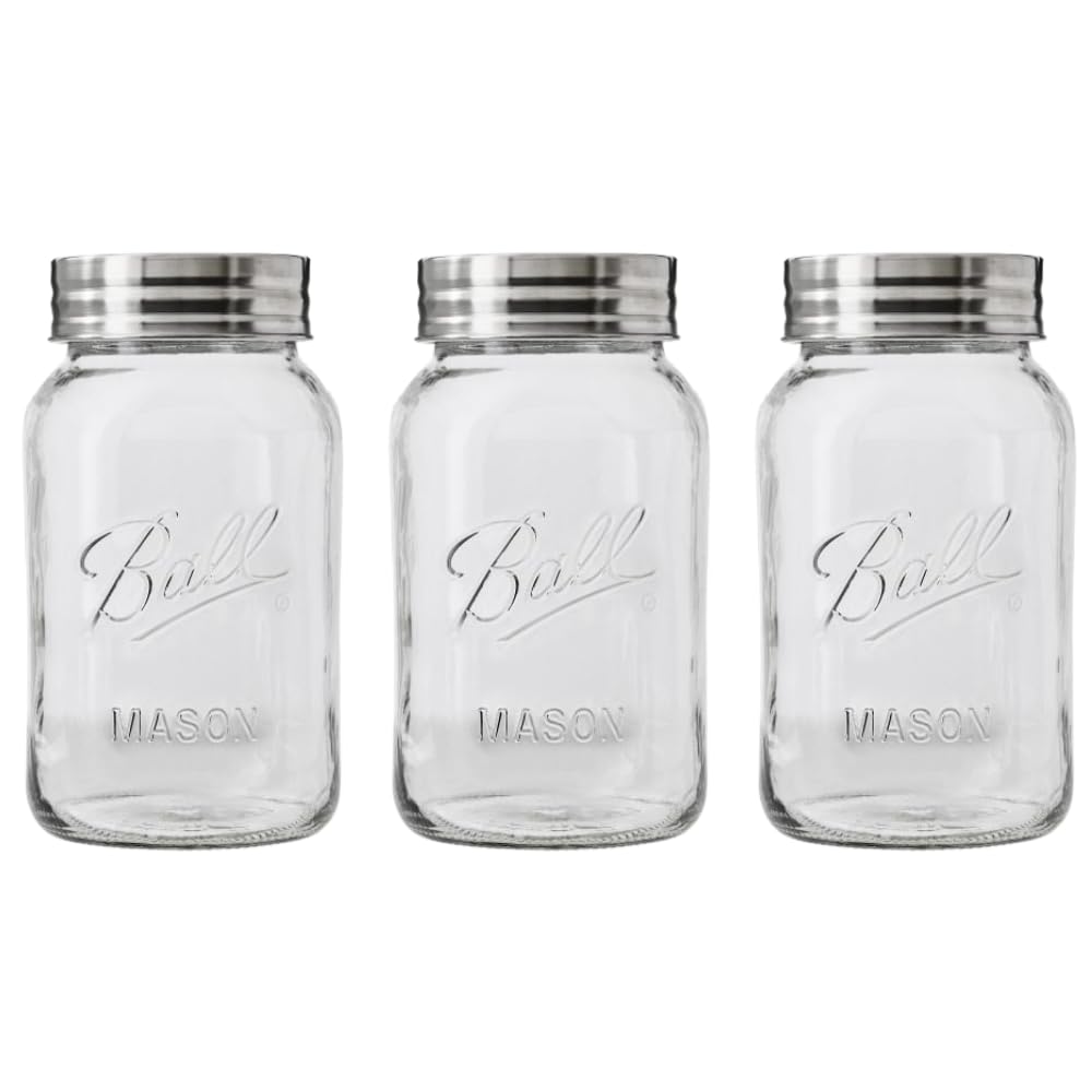 Ball Wide Mouth Glass Mason Jars with Lids and Bands, Used for Canning, Pickling, Juice, Jam, Jelly, Quart Size 32 Ounce (Pack of 2)