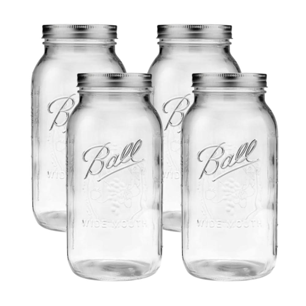 Ball Wide Mouth Glass Mason Jars with Lids and Bands, Used for Canning, Pickling, Juice, Jam, Jelly, Quart Size 32 Ounce (Pack of 2)