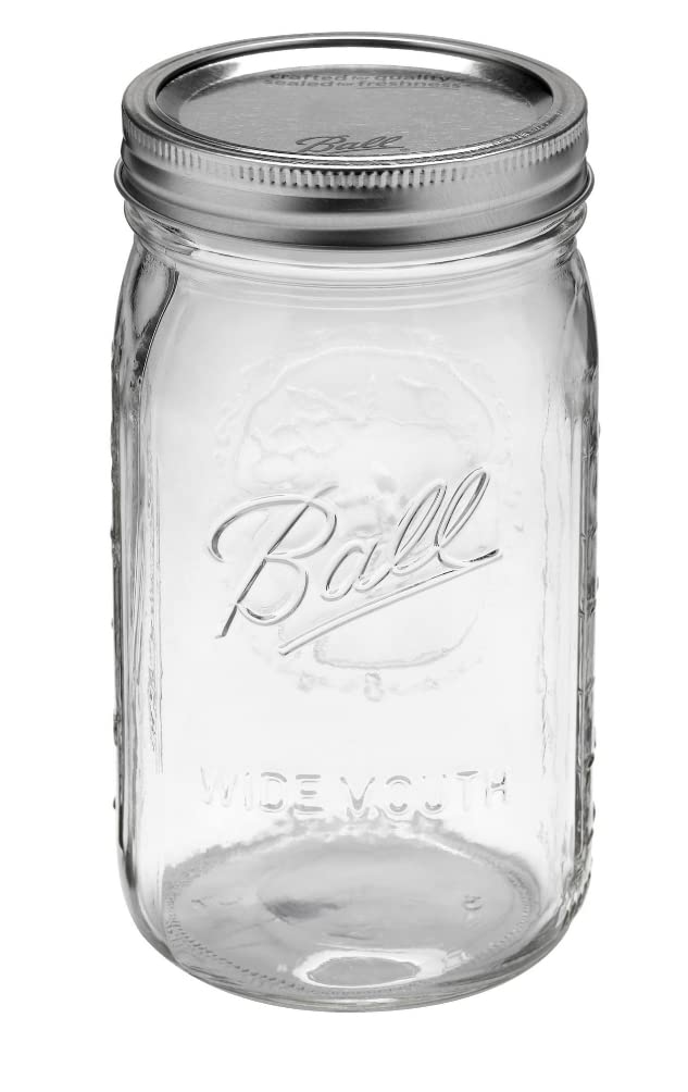 Ball Wide Mouth Glass Mason Jars with Lids and Bands, Used for Canning, Pickling, Juice, Jam, Jelly, Quart Size 32 Ounce (Pack of 2)