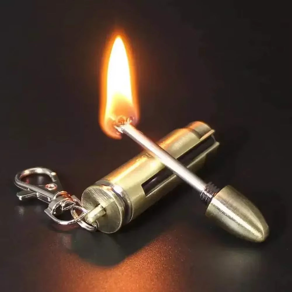 Metal Keychain Match Lighter, Portable Retro Waterproof Lighter, Emergency Survival Equipment Lighter Barbecue Camping Gifts