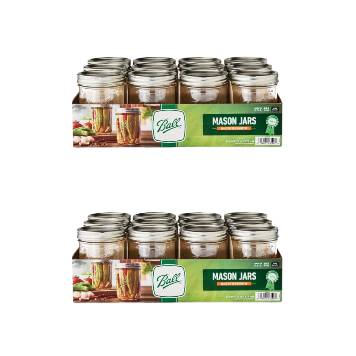 Ball Wide Mouth Glass Mason Jars with Lids and Bands, Used for Canning, Pickling, Juice, Jam, Jelly, Quart Size 32 Ounce (Pack of 2)