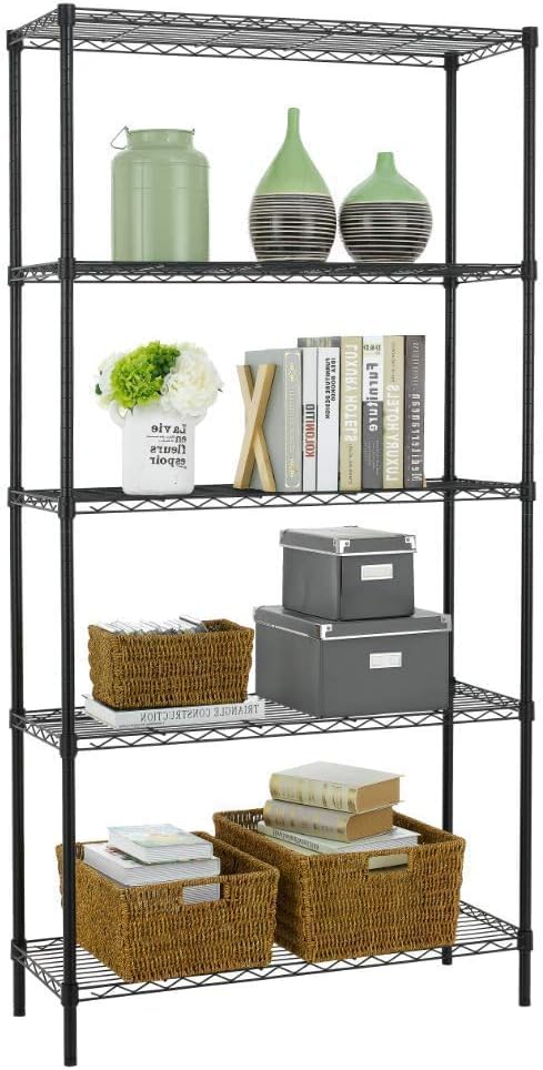 BestOffice | 4-Tier Wire Storage Shelves | 36x14x54 | Black | with Adjustable Racks | Heavy-Duty Metal Shelf, Holds Upto 1000 lbs | No-Tool Assembly | Ideal for Home & Garage Shelving