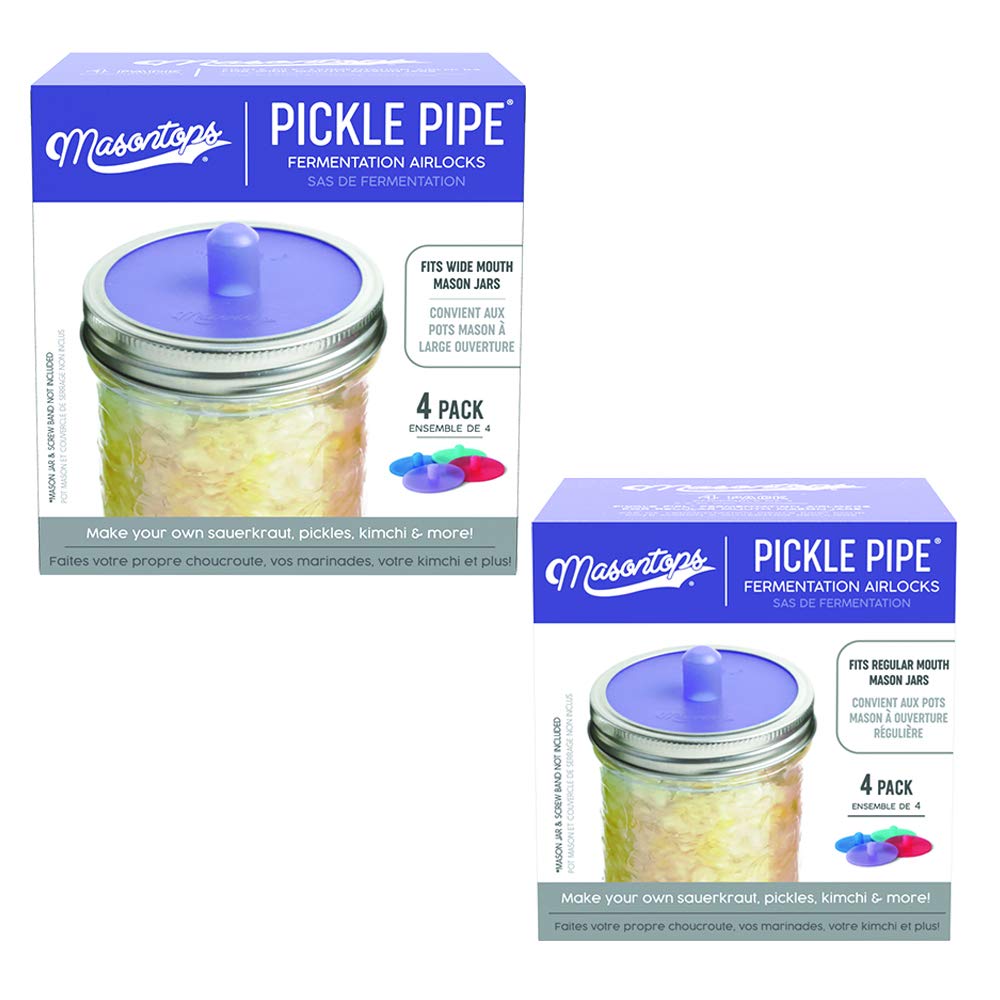 Masontops Pickle Pipes - Airlock Fermentation Lids - Fermentation Kit For Wide Mouth Mason Jar Sauerkraut & Pickle Kit - Fermentation Jar Not Included