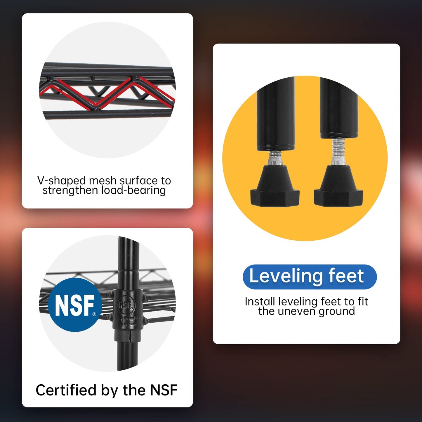 BestOffice | 4-Tier Wire Storage Shelves | 36x14x54 | Black | with Adjustable Racks | Heavy-Duty Metal Shelf, Holds Upto 1000 lbs | No-Tool Assembly | Ideal for Home & Garage Shelving