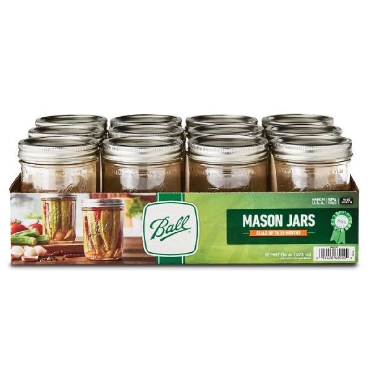Ball Wide Mouth Glass Mason Jars with Lids and Bands, Used for Canning, Pickling, Juice, Jam, Jelly, Quart Size 32 Ounce (Pack of 2)
