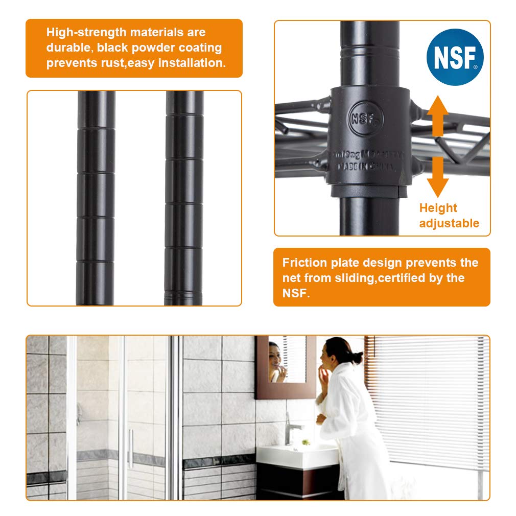 BestOffice | 4-Tier Wire Storage Shelves | 36x14x54 | Black | with Adjustable Racks | Heavy-Duty Metal Shelf, Holds Upto 1000 lbs | No-Tool Assembly | Ideal for Home & Garage Shelving