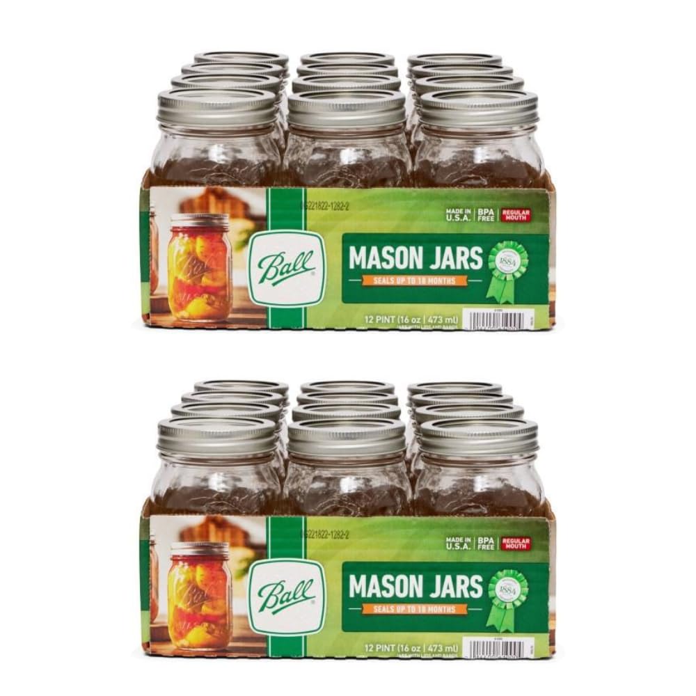 Ball Wide Mouth Glass Mason Jars with Lids and Bands, Used for Canning, Pickling, Juice, Jam, Jelly, Quart Size 32 Ounce (Pack of 2)