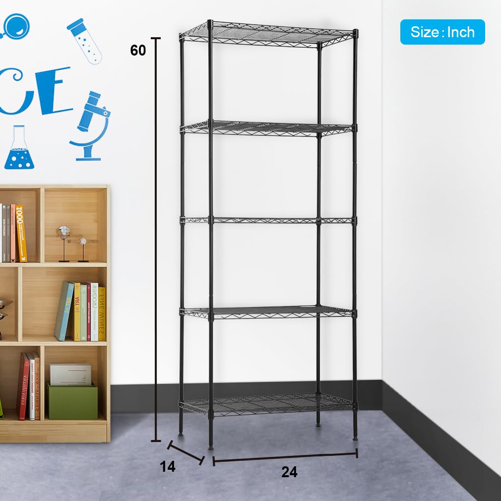 BestOffice | 4-Tier Wire Storage Shelves | 36x14x54 | Black | with Adjustable Racks | Heavy-Duty Metal Shelf, Holds Upto 1000 lbs | No-Tool Assembly | Ideal for Home & Garage Shelving