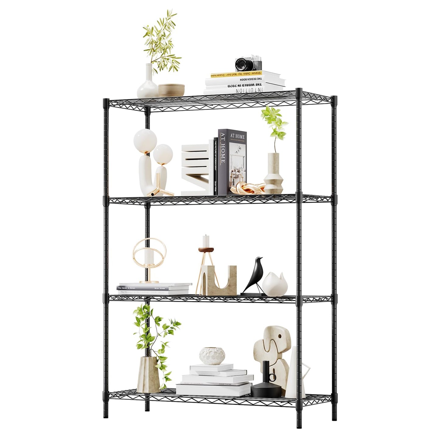 BestOffice | 4-Tier Wire Storage Shelves | 36x14x54 | Black | with Adjustable Racks | Heavy-Duty Metal Shelf, Holds Upto 1000 lbs | No-Tool Assembly | Ideal for Home & Garage Shelving