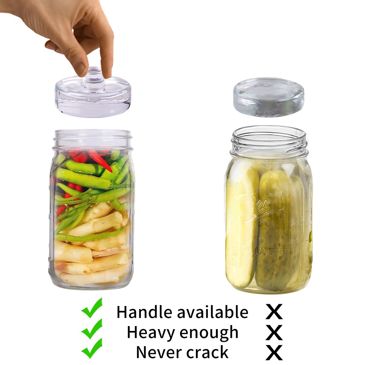 Eleganttime 4 Pack Easy Grip Handle Glass Fermentation Weights Great Mason Jar Wide Mouth Canning Fermenting Pickling Sourkrout Kraut Weight Fermentation Kit