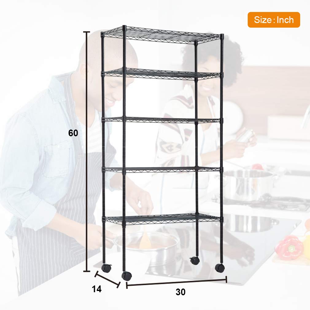 BestOffice | 4-Tier Wire Storage Shelves | 36x14x54 | Black | with Adjustable Racks | Heavy-Duty Metal Shelf, Holds Upto 1000 lbs | No-Tool Assembly | Ideal for Home & Garage Shelving