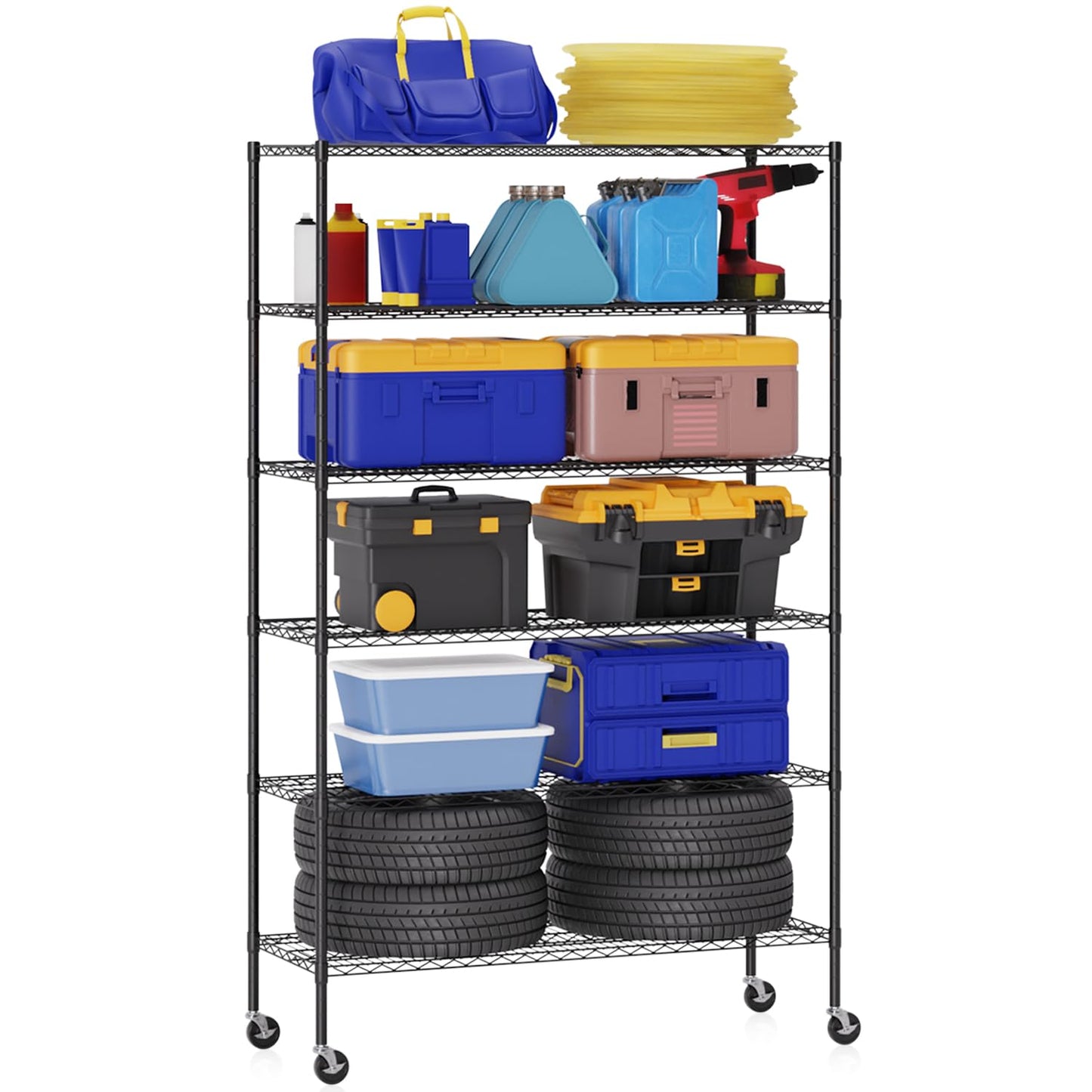 BestOffice | 4-Tier Wire Storage Shelves | 36x14x54 | Black | with Adjustable Racks | Heavy-Duty Metal Shelf, Holds Upto 1000 lbs | No-Tool Assembly | Ideal for Home & Garage Shelving