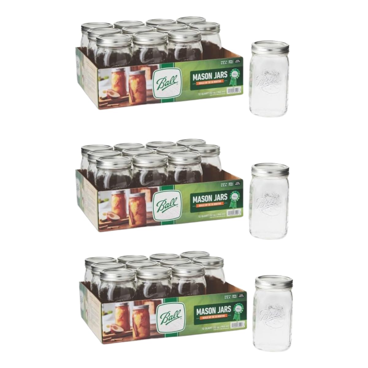 Ball Wide Mouth Glass Mason Jars with Lids and Bands, Used for Canning, Pickling, Juice, Jam, Jelly, Quart Size 32 Ounce (Pack of 2)