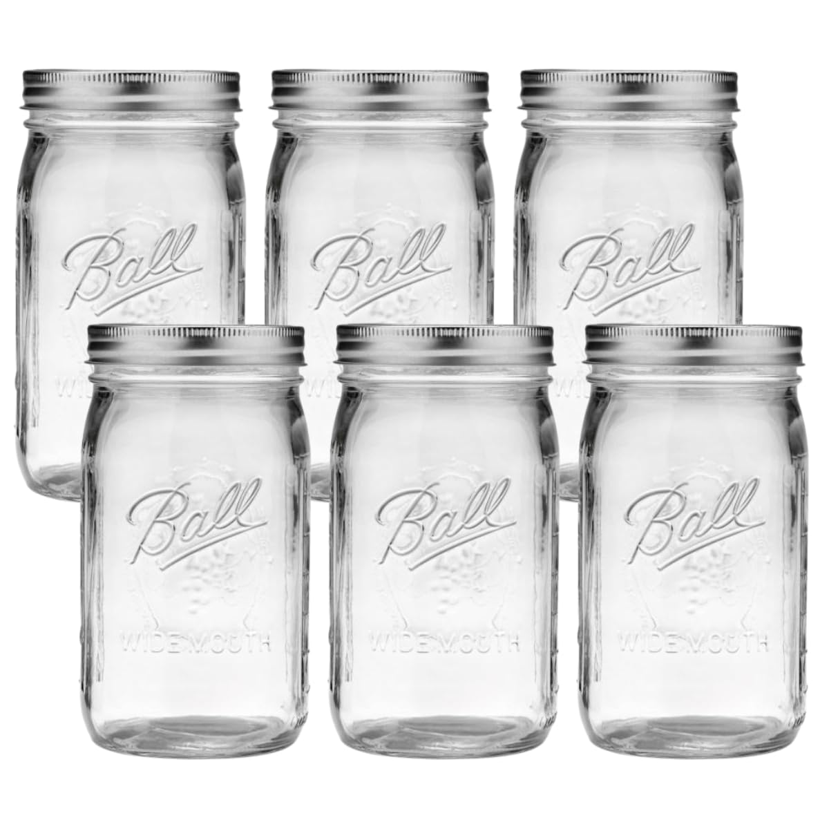 Ball Wide Mouth Glass Mason Jars with Lids and Bands, Used for Canning, Pickling, Juice, Jam, Jelly, Quart Size 32 Ounce (Pack of 2)