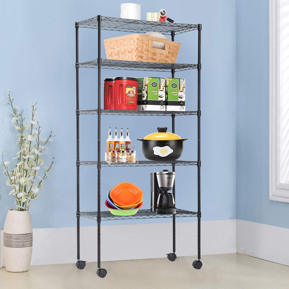 BestOffice | 4-Tier Wire Storage Shelves | 36x14x54 | Black | with Adjustable Racks | Heavy-Duty Metal Shelf, Holds Upto 1000 lbs | No-Tool Assembly | Ideal for Home & Garage Shelving