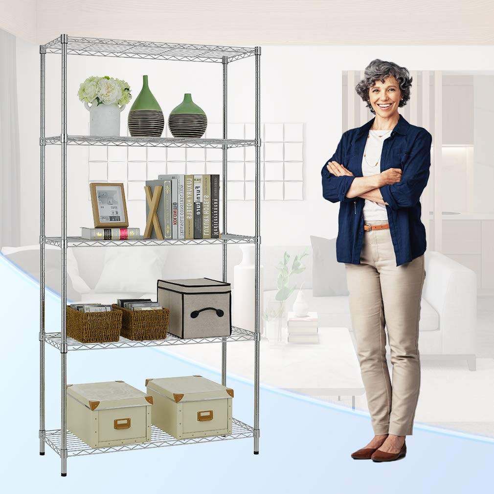 BestOffice | 4-Tier Wire Storage Shelves | 36x14x54 | Black | with Adjustable Racks | Heavy-Duty Metal Shelf, Holds Upto 1000 lbs | No-Tool Assembly | Ideal for Home & Garage Shelving