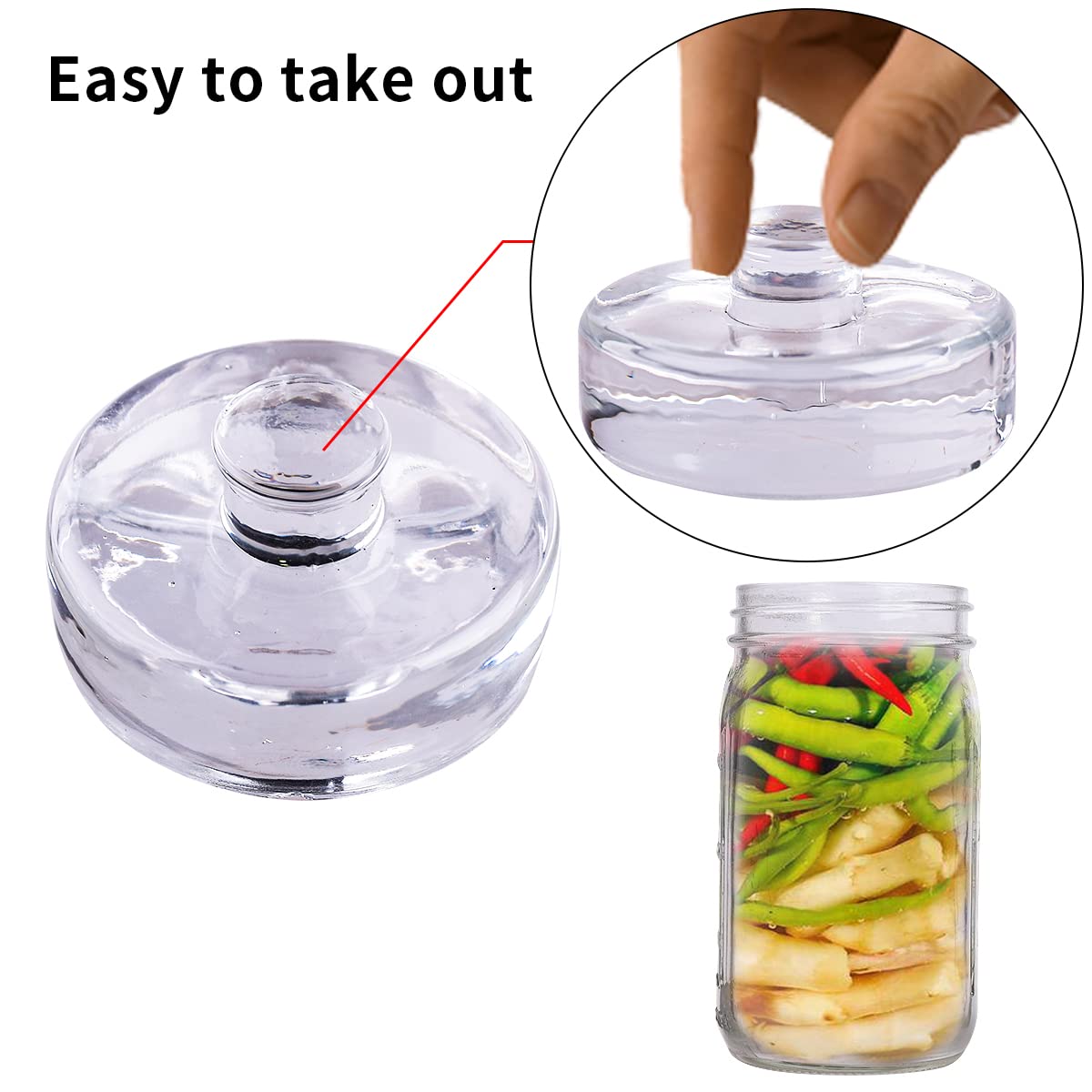 Eleganttime 4 Pack Easy Grip Handle Glass Fermentation Weights Great Mason Jar Wide Mouth Canning Fermenting Pickling Sourkrout Kraut Weight Fermentation Kit