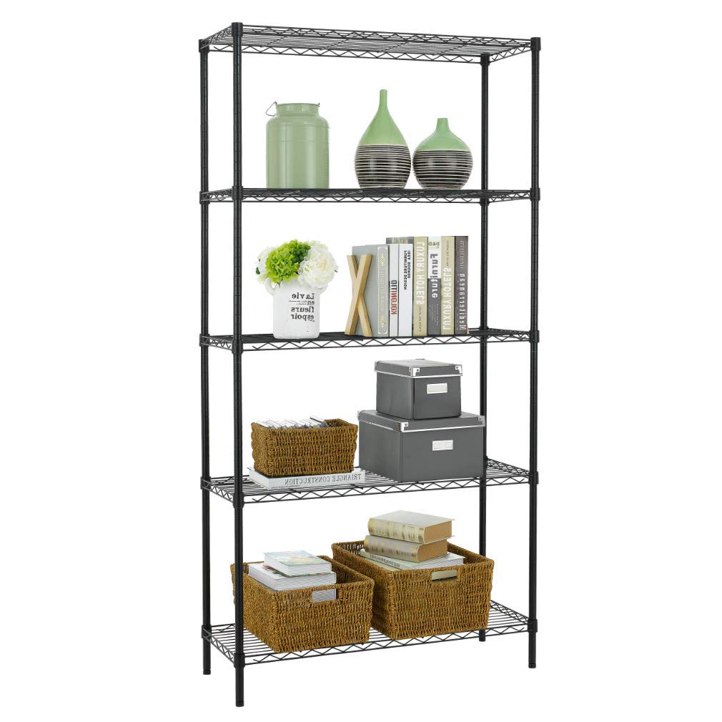 BestOffice | 4-Tier Wire Storage Shelves | 36x14x54 | Black | with Adjustable Racks | Heavy-Duty Metal Shelf, Holds Upto 1000 lbs | No-Tool Assembly | Ideal for Home & Garage Shelving
