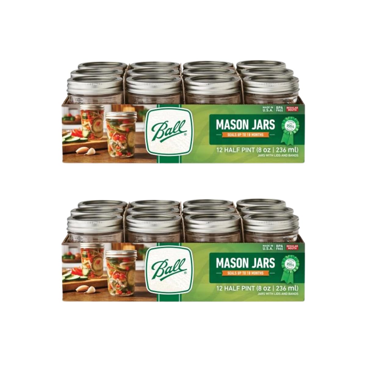 Ball Wide Mouth Glass Mason Jars with Lids and Bands, Used for Canning, Pickling, Juice, Jam, Jelly, Quart Size 32 Ounce (Pack of 2)