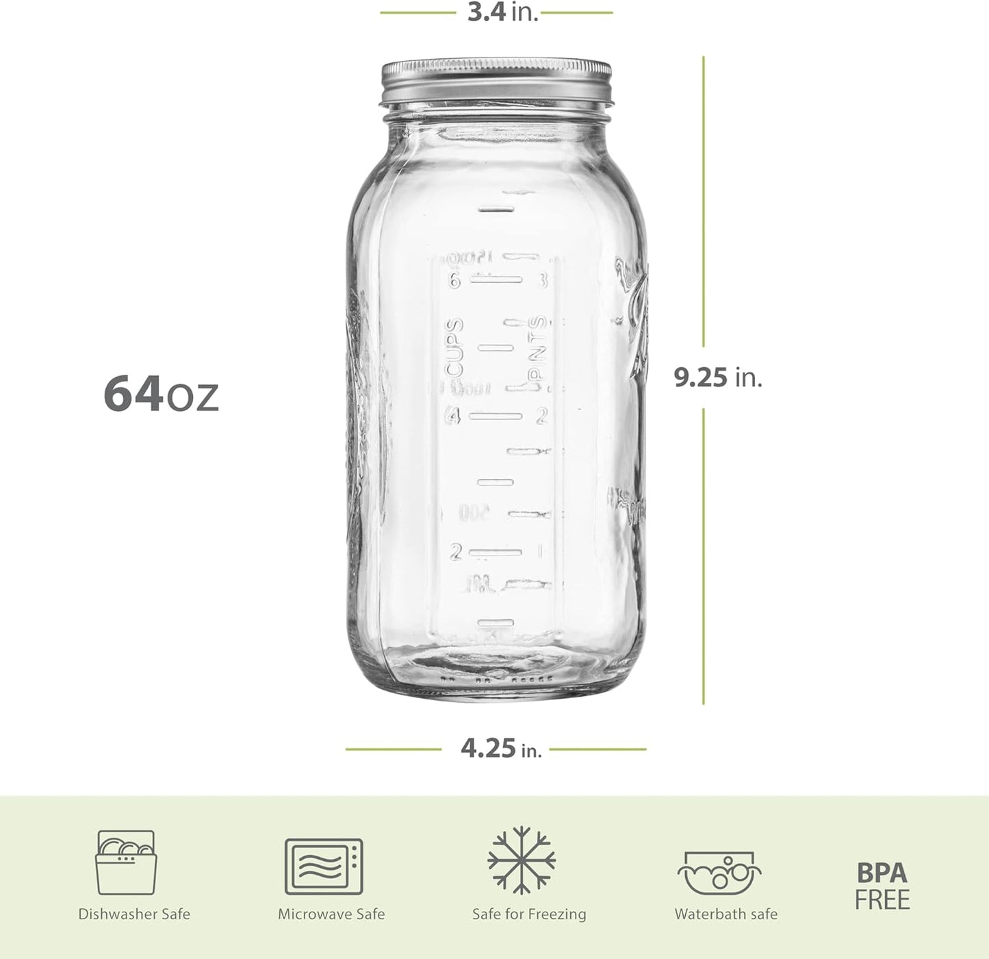 Wide Mouth 64 oz (half gallon) mason Jars with Lids and Bands (12-Pack) bundled With, KangarooBands Jar Opener, and Package Of Jar Labels | Canning, Fermenting, Pickling, DIY Decors Projects