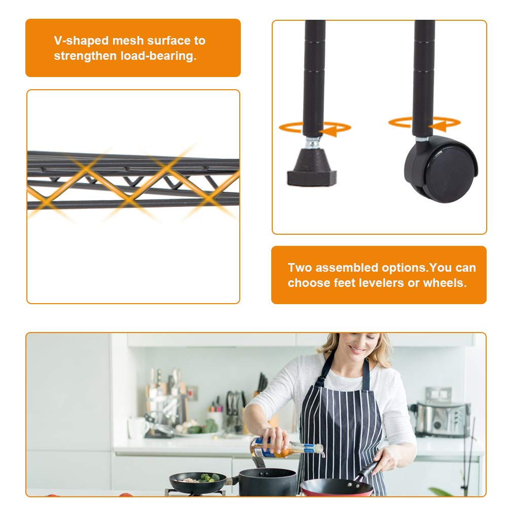 BestOffice | 4-Tier Wire Storage Shelves | 36x14x54 | Black | with Adjustable Racks | Heavy-Duty Metal Shelf, Holds Upto 1000 lbs | No-Tool Assembly | Ideal for Home & Garage Shelving