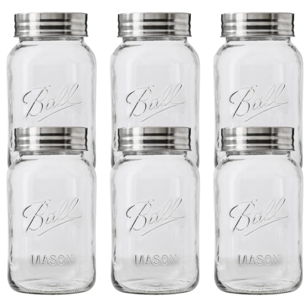 Ball Wide Mouth Glass Mason Jars with Lids and Bands, Used for Canning, Pickling, Juice, Jam, Jelly, Quart Size 32 Ounce (Pack of 2)
