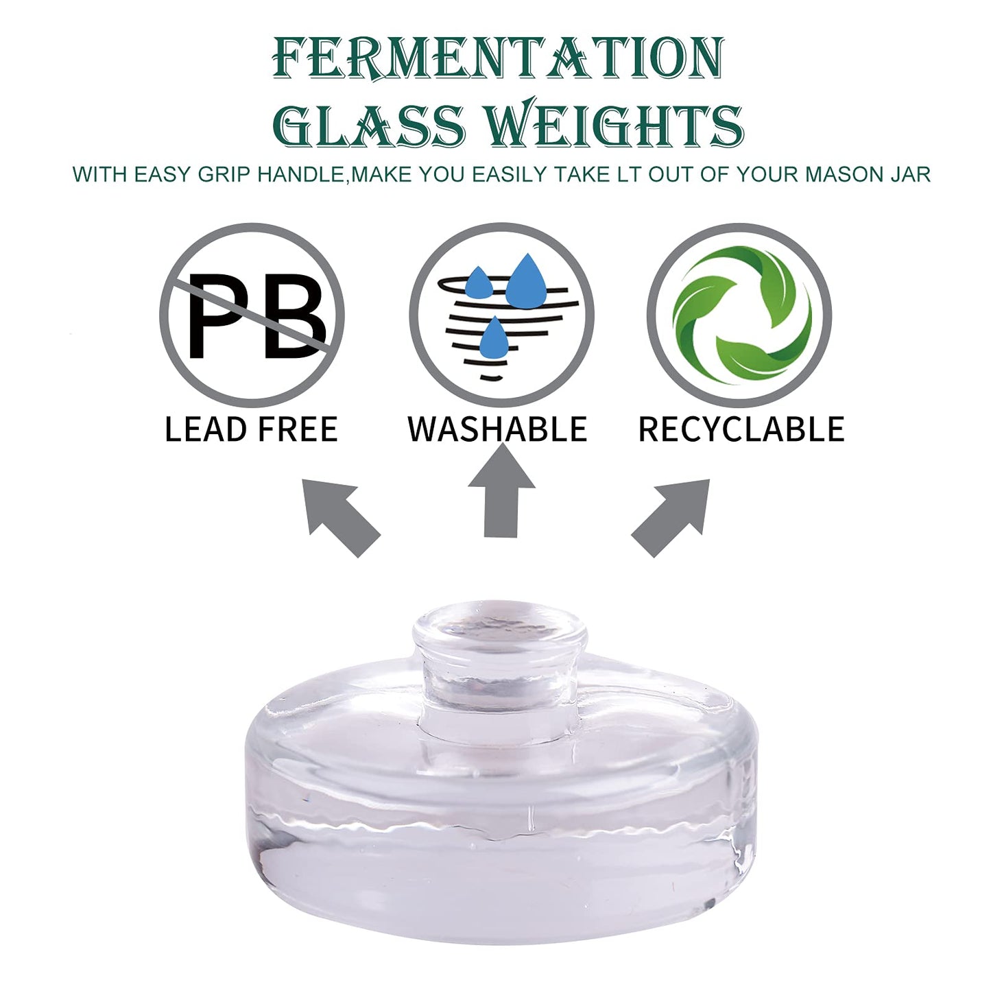 Eleganttime 4 Pack Easy Grip Handle Glass Fermentation Weights Great Mason Jar Wide Mouth Canning Fermenting Pickling Sourkrout Kraut Weight Fermentation Kit