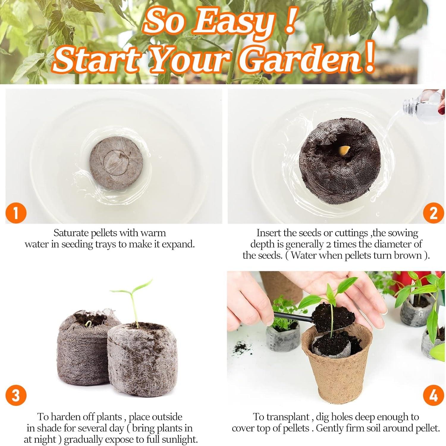 50 Pcs 30Mm Seed Starter Peat Pellets Pods for Seedlings- Compressed Seed Starting Pellets Seed Starter Pods Plugs Soil Peat Pods for Starting Seeds, Garden Planting Herb Flower Vegetables