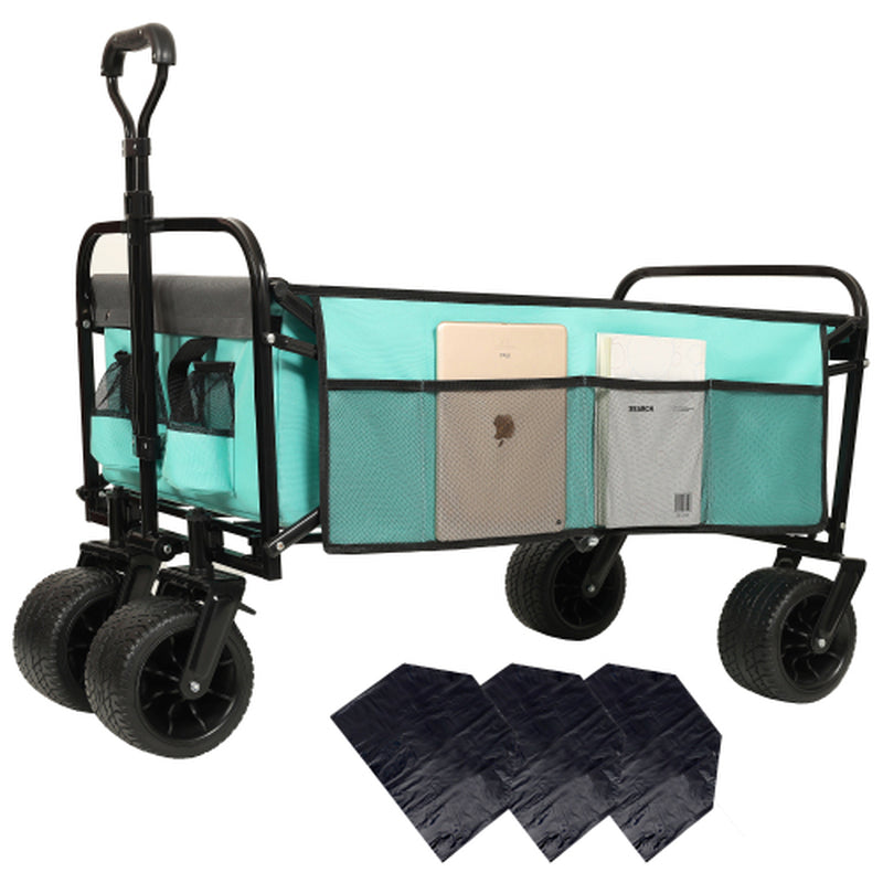 440Lbs Collapsible Foldable Wagon Cart with Strapping System ,Beach Wagon Utility Cart Utility Wagon Grocery Cart for Camping Shopping Sports Gardening Fishing Supports 3Pcs Plastic Liner Bag