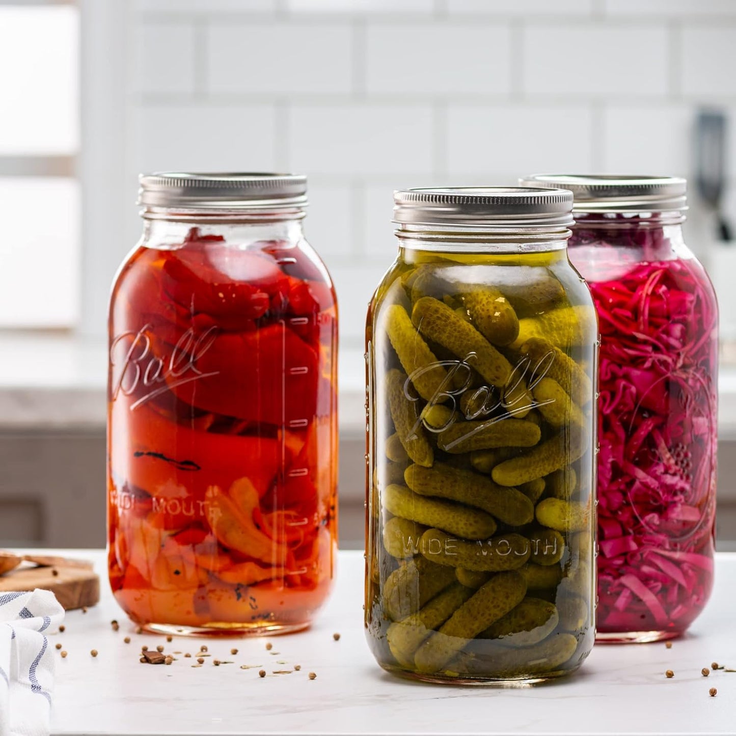 Wide Mouth 64 oz (half gallon) mason Jars with Lids and Bands (12-Pack) bundled With, KangarooBands Jar Opener, and Package Of Jar Labels | Canning, Fermenting, Pickling, DIY Decors Projects